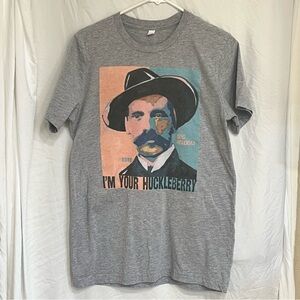 Bella Canvas Gray Graphic T-Shirt with Western Print, “I’m Your Huckleberry”, M